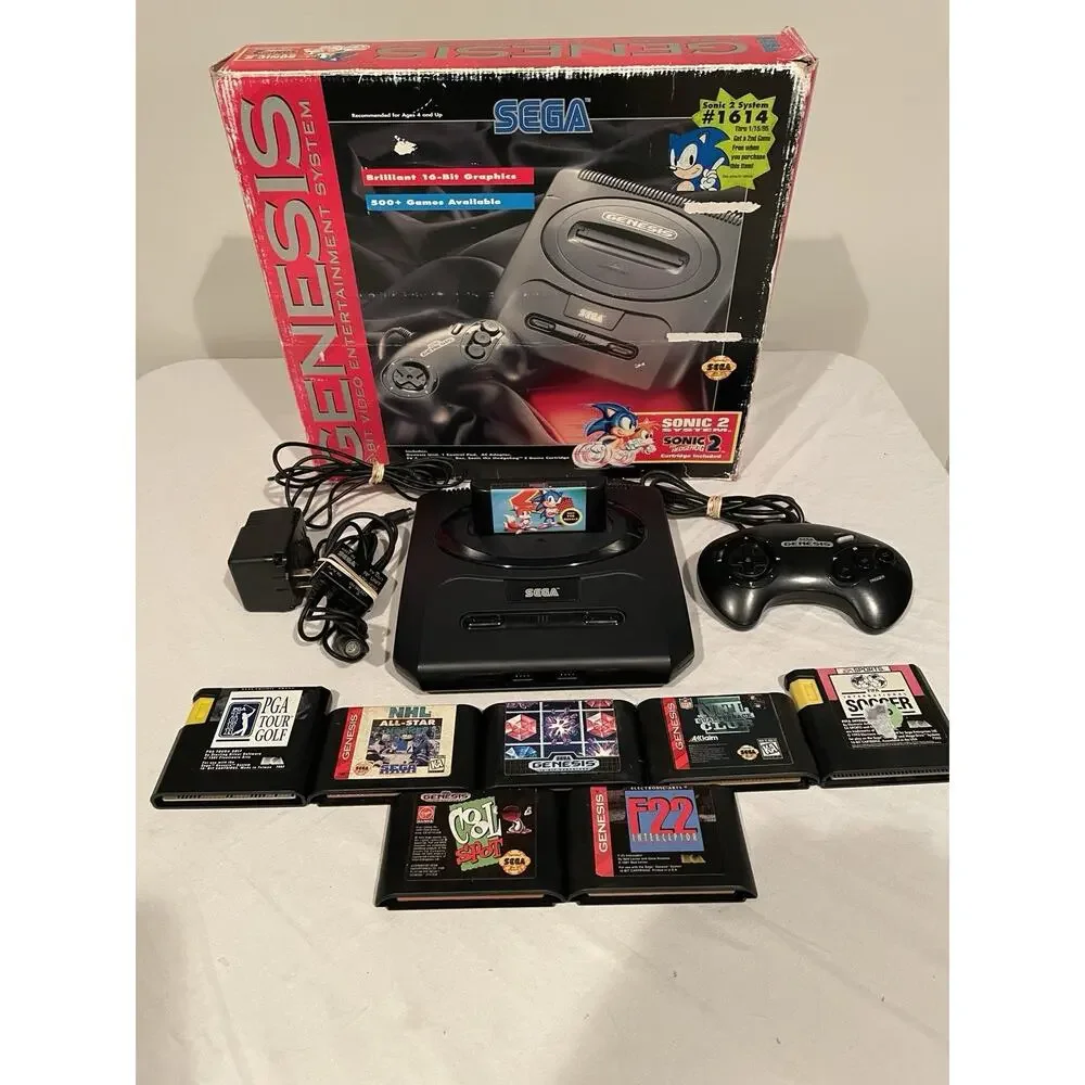Sega Genesis Model 2 Console Sonic The Hedgehog 2 W/7 Added Games - Tested